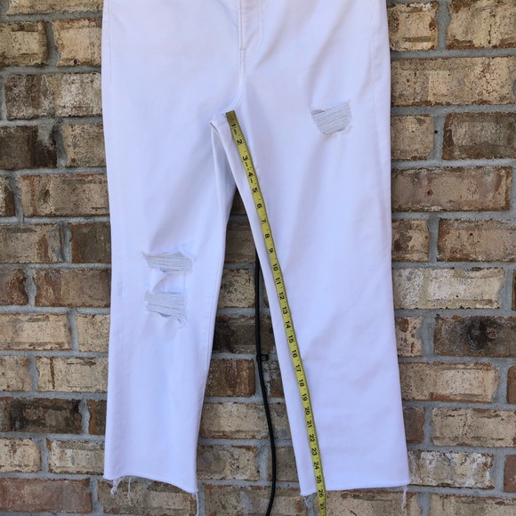 Express Style 06710774 High Waisted White Ripped Straight Raw Hem Ankle Jeans 10 - Picture 15 of 16